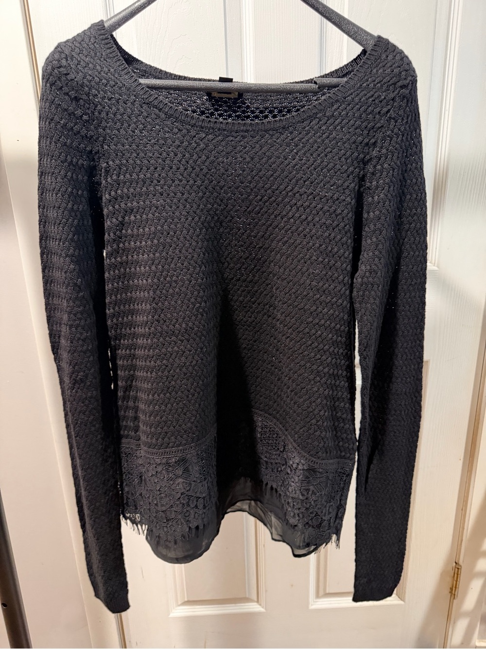 Lucky Brand Black Knit Sweater with lace hem.